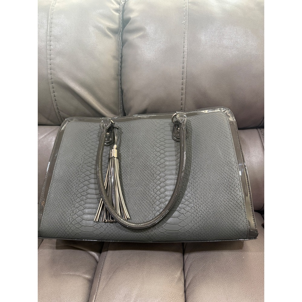 My Best Friend is a Bag Grey Snakeskin Patent Trim Tote Work Bag Pink Lining‎